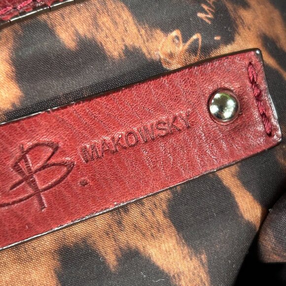 B Makowsky Lisbon Brown Red Drawstring Pocket Hobo Bag Satchel - Picture 11 of 16